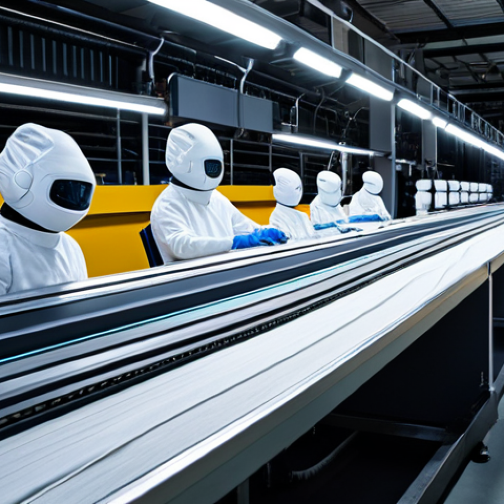 A professional photograph of a high-tech textile recycling facility. Automated robotic arms precisely sort various discarded fabrics on a futuristic conveyor belt, illuminated by bright industrial lighting. In the background, large-scale machinery processes the materials, with new, high-quality regenerated fibers or textile rolls emerging, symbolizing a closed-loop system. The scene is clean, efficient, and emphasizes technological innovation.
* safe for work, appropriate content, fully clothed, professional, family-friendly, perfect anatomy, correct proportions, natural pose, well-formed hands, proper finger count, natural body proportions, professional photography, high quality.