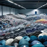 Home 19 재생 섬유 사용의 법적 규제 - **Prompt:** A visually striking scene depicting the enormous scale of textile waste juxtaposed with ...
