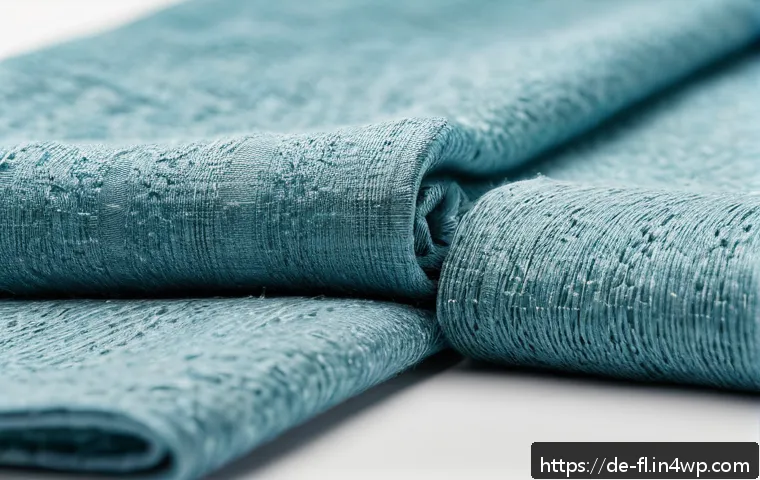 재생 섬유의 품질 기준과 인증 - A high-quality recycled fiber textile close-up, showing a soft, even fabric texture with subtle colo...