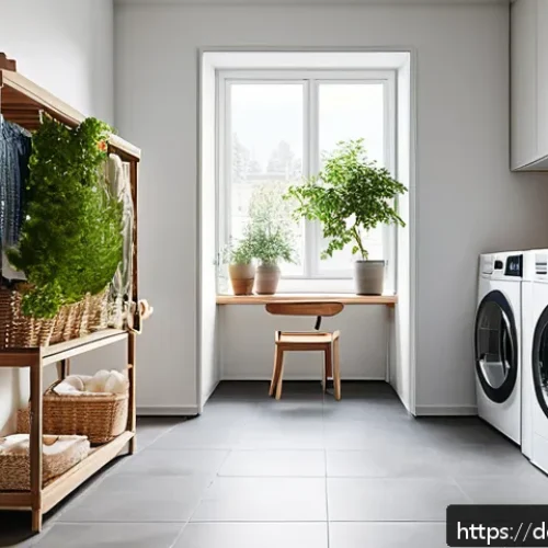 Home 15 재생 섬유의 세탁 및 관리 방법 - A cozy modern laundry room in a German apartment featuring eco-friendly washing practices: a front-l...